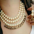 Ankur glimmery three string gold oxodize and white beads necklace set for women
