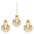 Ankur pretty gold plated white beads wedding maang tikka and earring for women