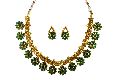 Golden New women artisanal gold plated green polki kundan necklace set