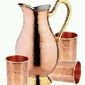 Copper Mughlai Jug with Brass Handle & Glass Set