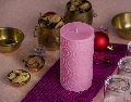 Embossed Pillar Leaf Pink Candle