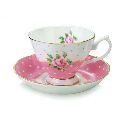 Bone China Pink Rose Tea Cup Saucer Set