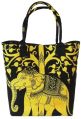 Yellow Elephant Tree Printed Cotton Handbag