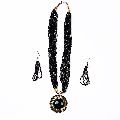 Beads Mala Necklace Set Studded With Bold Stones Pendent And Matching Earrings