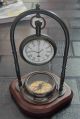 Antique Brass Table Clock with Wood base