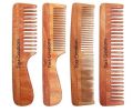 Neem Wood Handmade Set of 4 Wide Bristles 2 in 1 & Medium Handle Comb