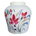 Round White Printed Polished Ceramic Flower Pot