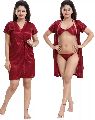 Women Maroon Lingerie Set With Robe