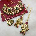 Indian Ethnic Gold Plated Rani Padmavati Kundan Pearl Bridal Choker Necklace Set