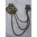 Navy Blue Golden Arya Creation German Silver pearl three chain style sherwani brooch pin
