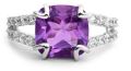 925 Sterling Silver Amethyst Gemstone Cushion Cut Split Shank Ring