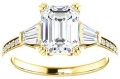 Emerald Moissanite & Baguette Diamond Engagement Ring