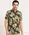 Mens Mehandi Green Printed Half Sleeves Cotton Shirt