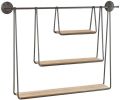 Stylish Wooden shelves hang from a metal frame