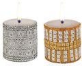 Round Hand Crafted Home Decor Candle (Zari Pillar Candles) Pack of 2 Set