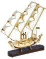 Brass Table Decor Showpiece Ship With Wooden Base (MR128 C)