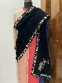 Black embroidered velvet shawl