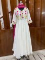 Stitched White Half Sleeves Ladies Frock Suit