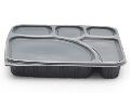 Plastic Rectangular Black Plain 5 compartment meal tray
