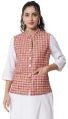 Cotton Pink Checked Sleeveless Button Bhagalpur Pink Nehru Jacket