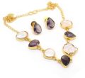 Jewelry Set White amethyst pearl gemstone gold plated necklace set