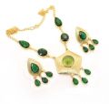 Green diopside quartz cut gemstone necklace set