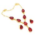 red garnet quartz gold plated earring necklace set