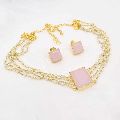 Jewelry Set Pink rose quartz gold plated choker necklace set