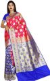 Banarasi Satin Katan Silk Gold Boota Weaved Patli Contrast Bridal Saree