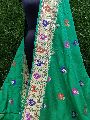 green banarasi handloom semi katan silk meena weaved saree
