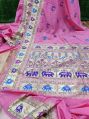pink banarasi handloom semi katan silk elephant meena weaved saree
