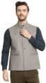 Cotton Mix Sleeveless Non Zipper Vastraa Fusion mens cedar brown khadi nehru jacket