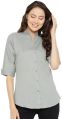 Plain Long Sleeve Vastraa Fusion casual top ladies light grey cotton shirt