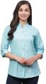 Plain Long Sleeve Vastraa Fusion casual top ladies sky blue cotton shirt