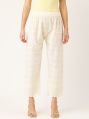 Vastraa Fusion Women's Regular Fit Cotton Chikan Palazzo - (Off-White)