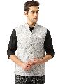 Cotton Mix Plain Sleeveless Non Zipper Vastraa Fusion mens off white khadi nehru jacket