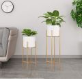 Metal plant Stand Set Of 2 White