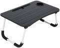 Wooden Rectangular Plain black lining foldable laptop table