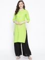 Vastraa Fusion Women's Cotton Solid Kurti - (Parrot Green)