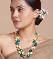 Antique Gold Beads And Green Onyx Tumble Necklace