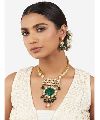 Multicolor Shell Pearl Necklace Set with Hydro Polki, Green Onyx and Drops