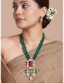 Red and Green Necklace Set with Hydro Polki