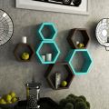 Wooden Brown &amp;amp;amp; Green Hexagon Wall Shelf