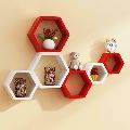 Wooden Red &amp;amp;amp; White  Hexagon Wall Shelf