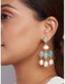 Blue Agate Drop Earrings With Fresh Water Pearls