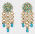 Blue Gold Tone Kundan Earrings with Turquoise Drops