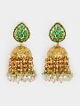 Green Gold Tone Kundan Jhumka Earrings