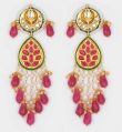 Red Gold Tone Kundan Earrings with Agate Stones
