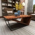 Home Display Triangular Table Small Metal and Brown Wood