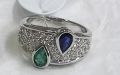 Emerald Sapphire Silver Ring